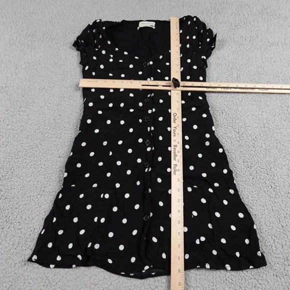 Urban Outfitters Mini Slip Baby Tee Dress Womens Medium Black Polkadot Button Up - Picture 3 of 10